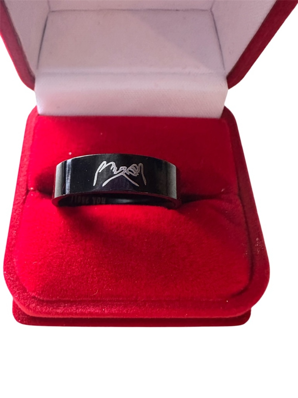 Black Stainless Steel Men's Ring with Engraved Signature